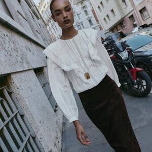 Zara Romantic White Ruffled Blouse